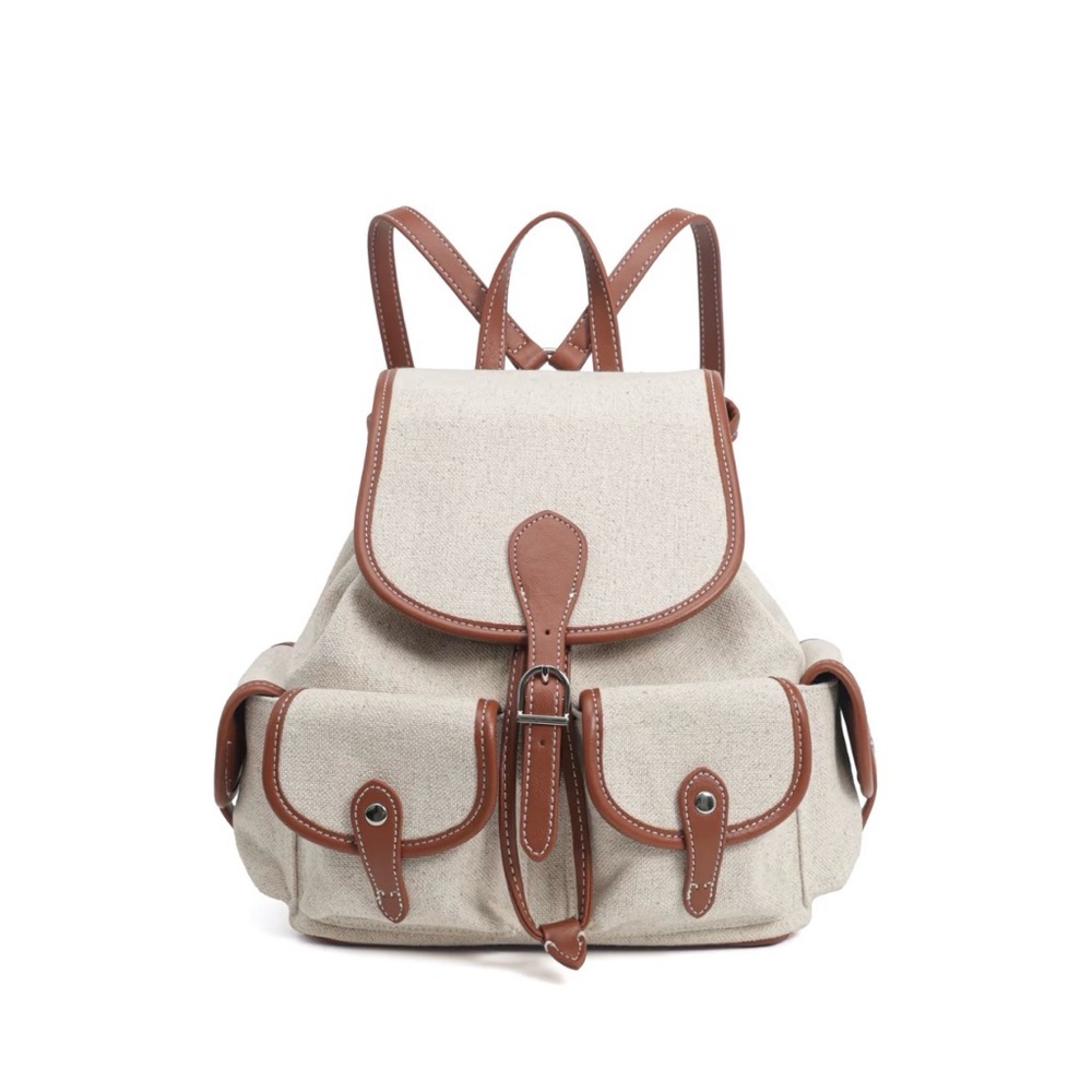 Canvas Backpack with Brown Trim - Stylish Women’s Bag